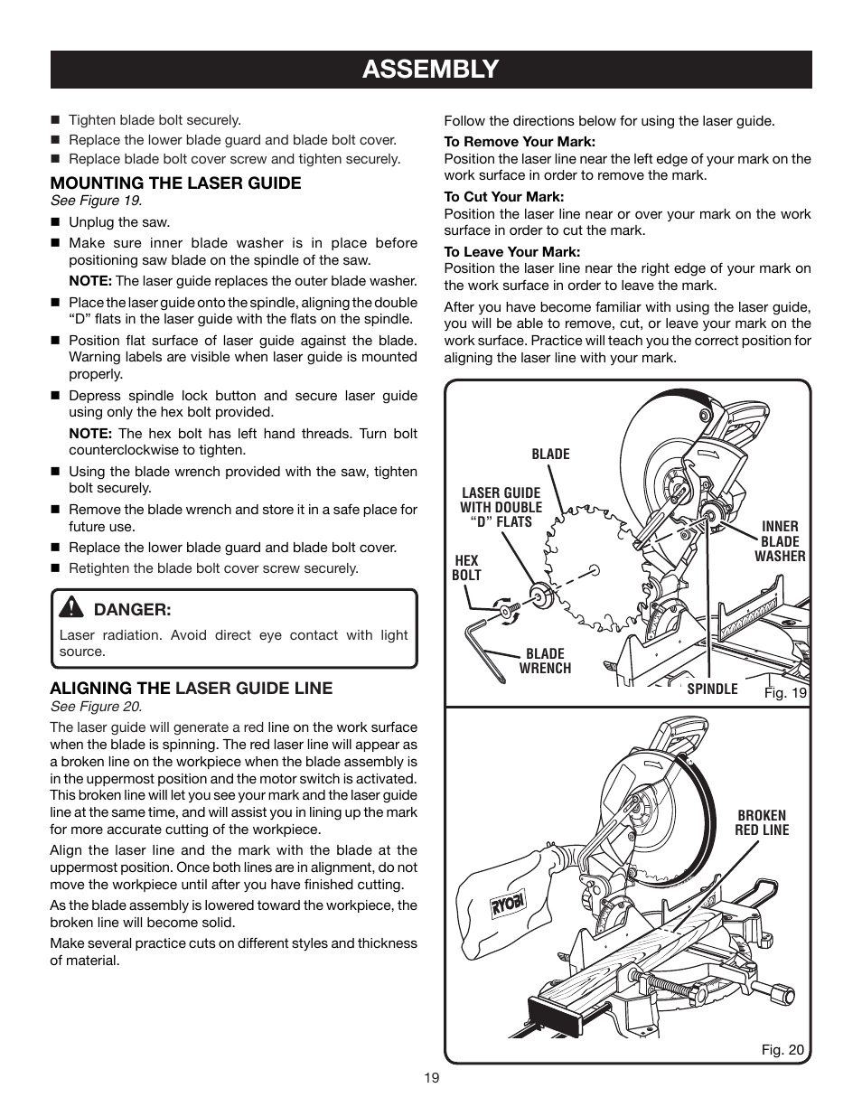 Assembly | Ryobi TS1552LA User Manual | Page 19 / 34