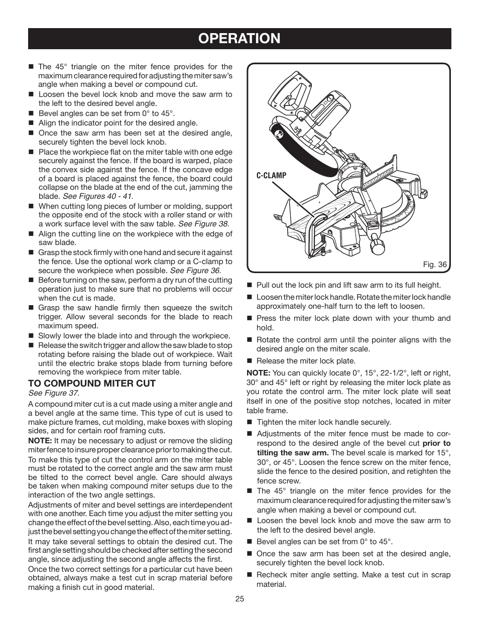 Operation | Ryobi TS1552LA User Manual | Page 25 / 34