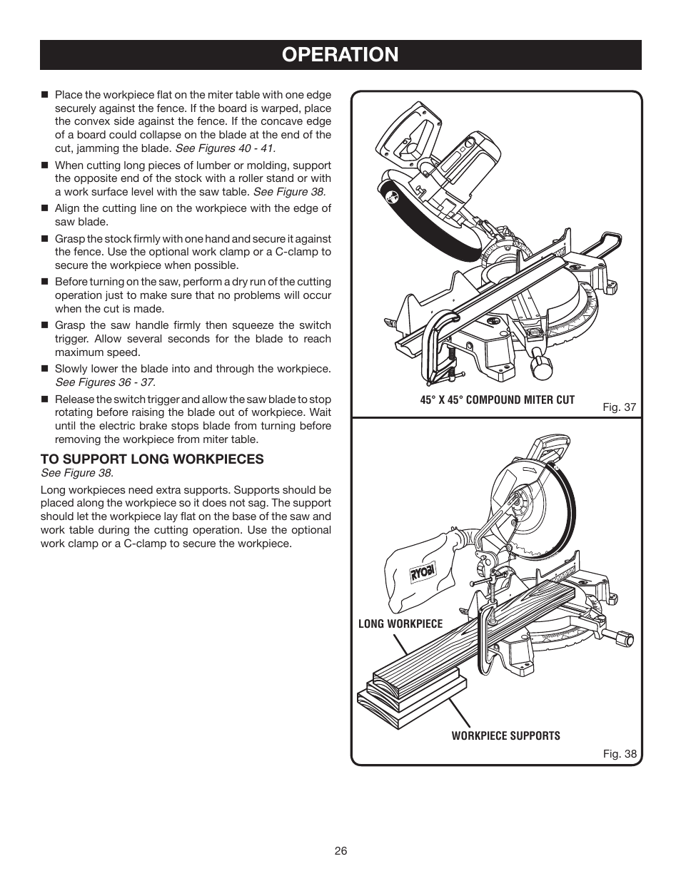 Operation | Ryobi TS1552LA User Manual | Page 26 / 34