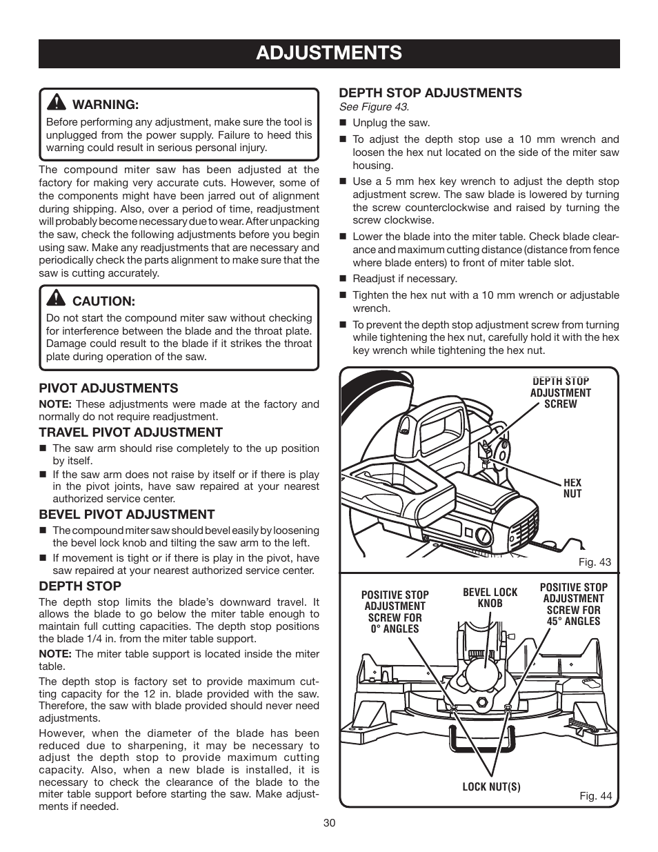 Adjustments | Ryobi TS1552LA User Manual | Page 30 / 34