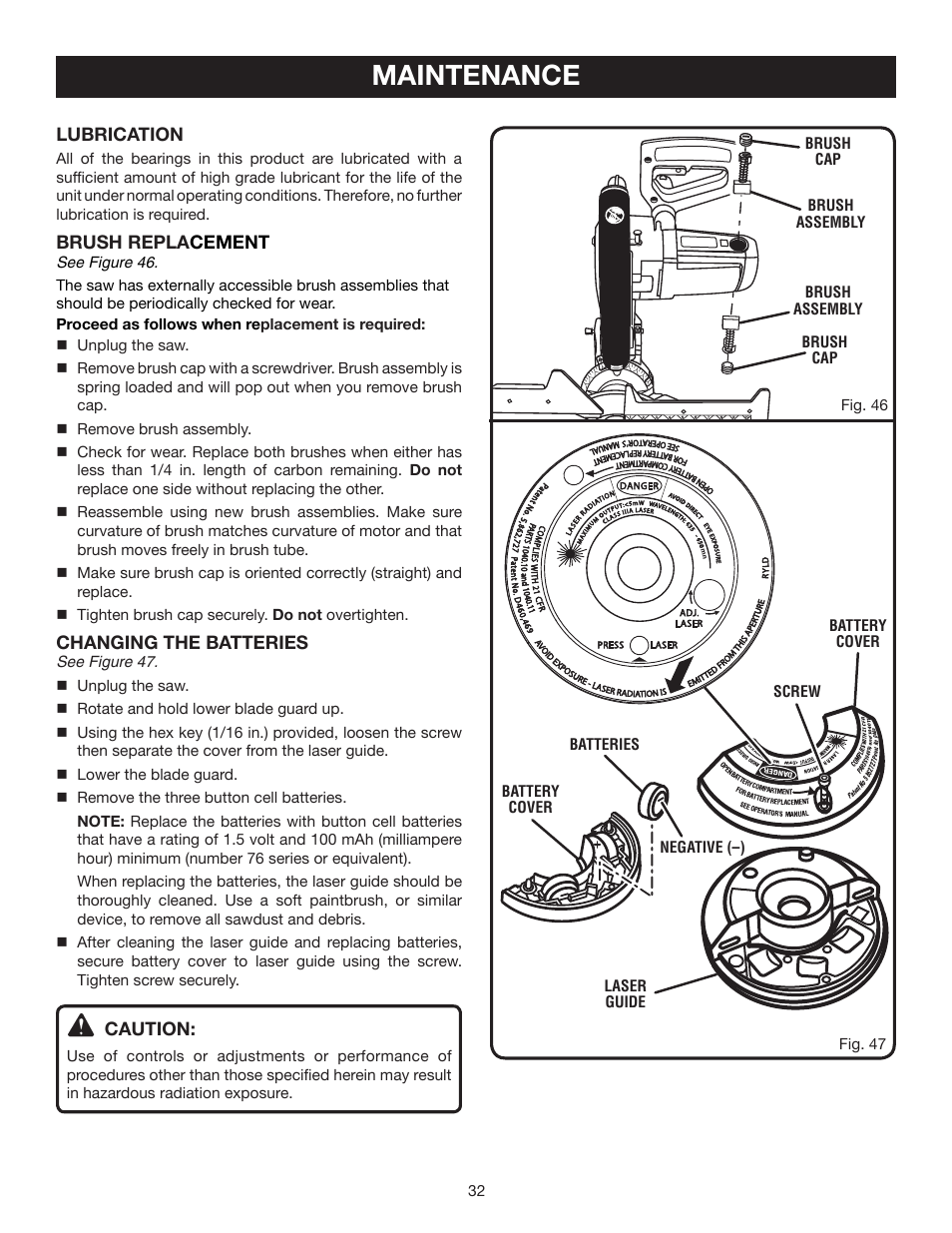 Maintenance | Ryobi TS1552LA User Manual | Page 32 / 34