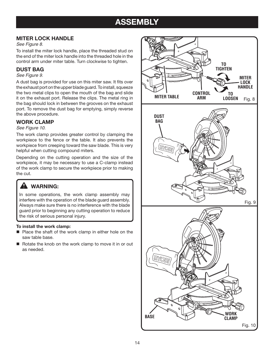 Assembly | Ryobi TS1553 User Manual | Page 14 / 28