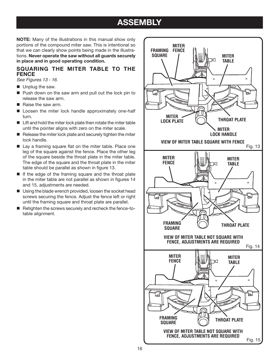 Assembly | Ryobi TS1553 User Manual | Page 16 / 28