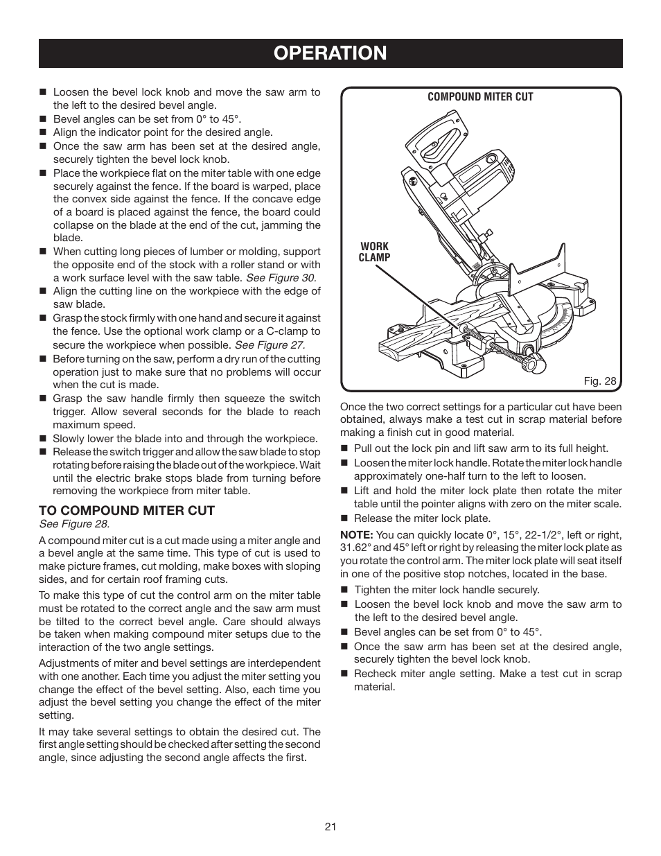 Operation | Ryobi TS1553 User Manual | Page 21 / 28