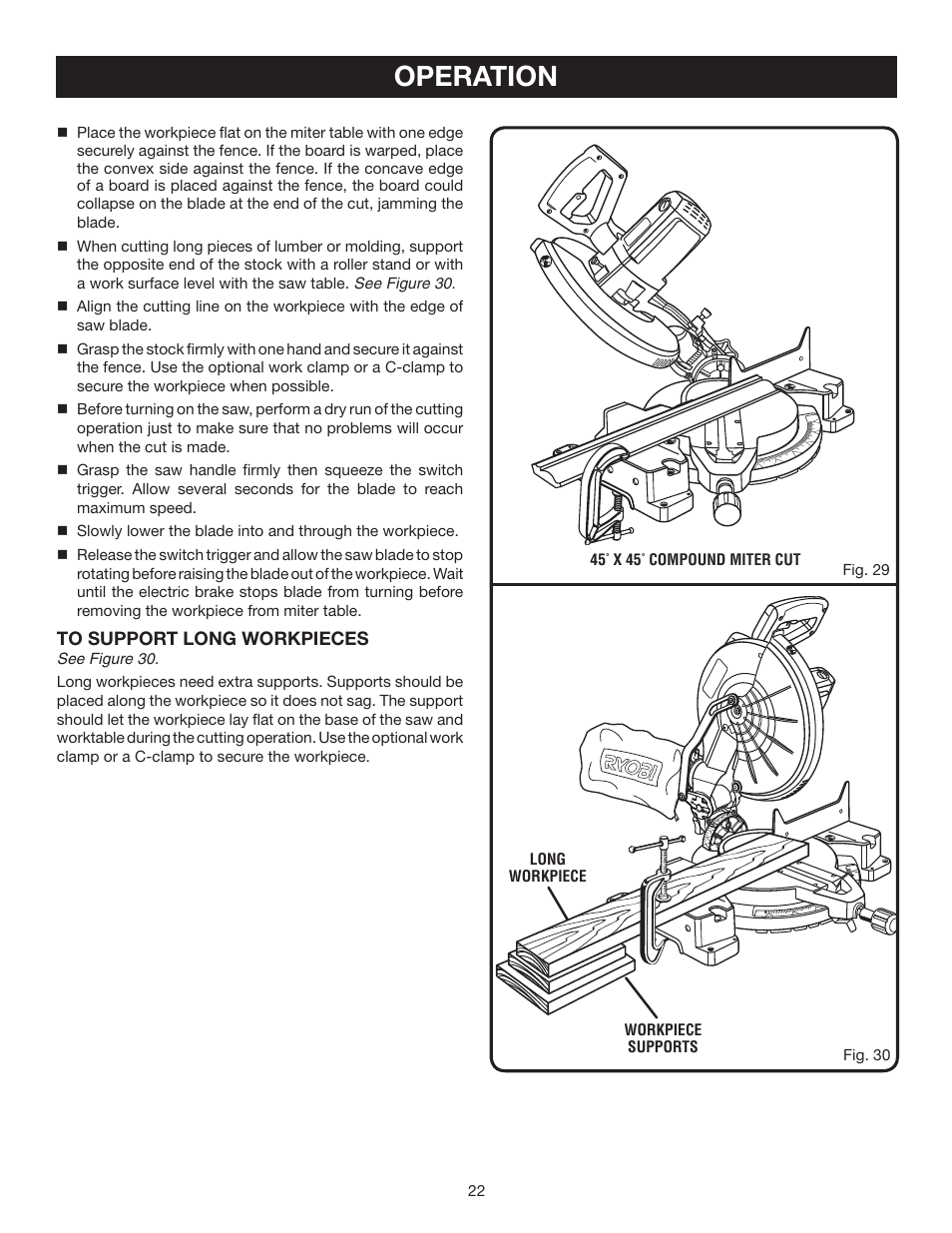 Operation | Ryobi TS1553 User Manual | Page 22 / 28