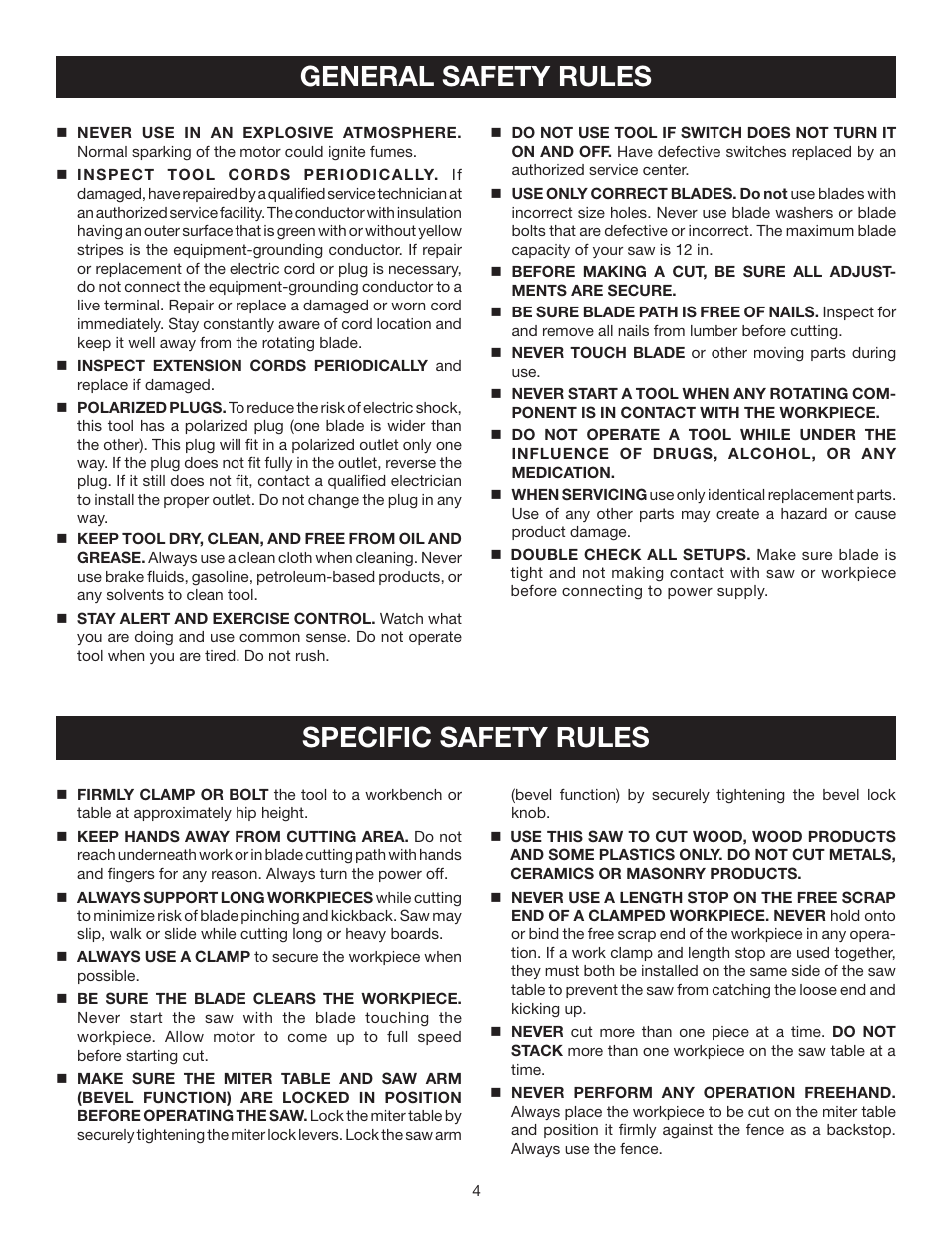 General safety rules, Specific safety rules | Ryobi TS1553 User Manual | Page 4 / 28