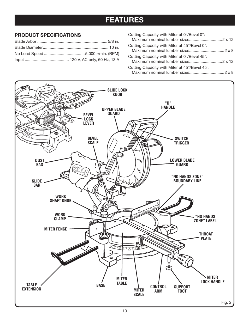 Features | Ryobi TSS100L User Manual | Page 10 / 36