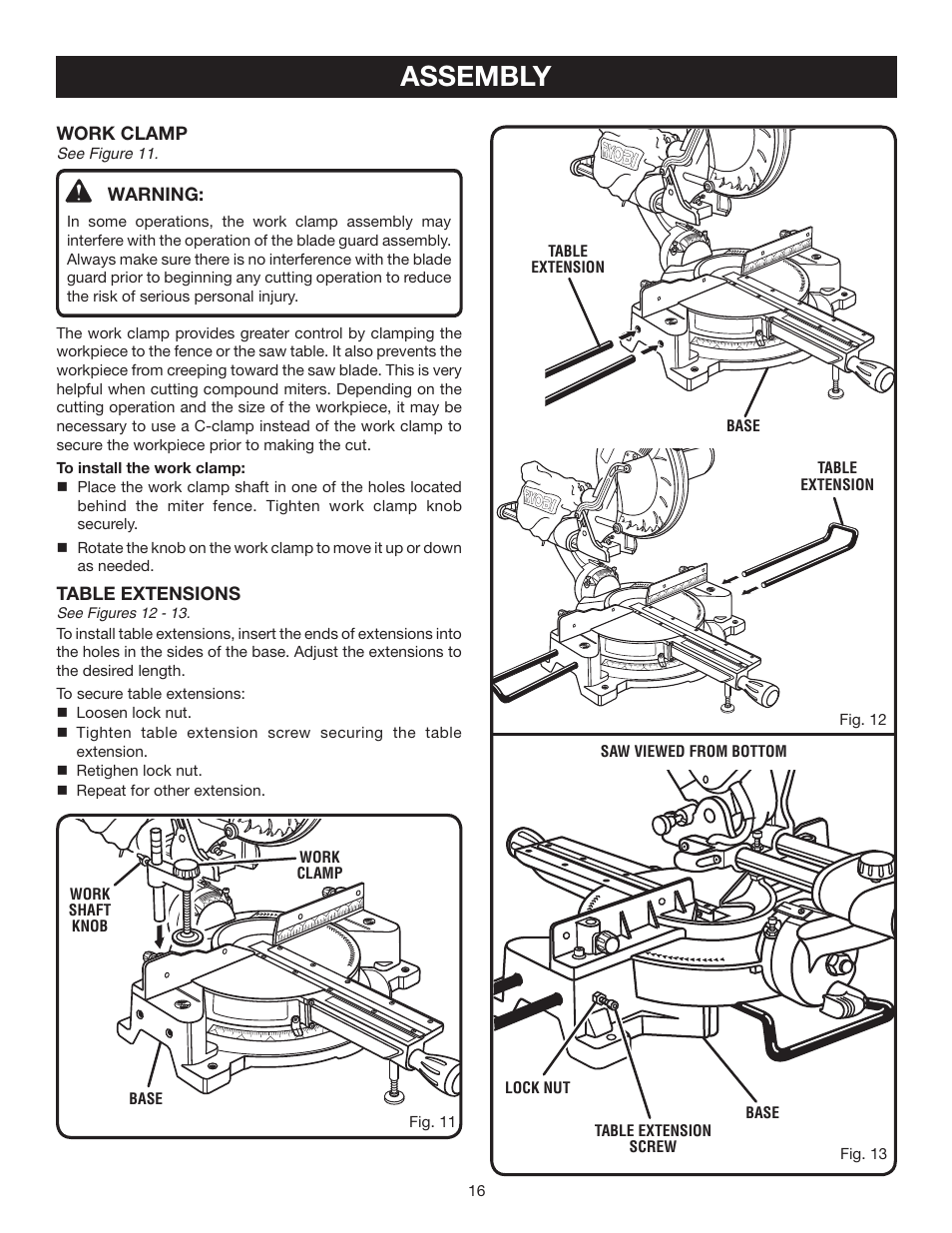 Assembly | Ryobi TSS100L User Manual | Page 16 / 36