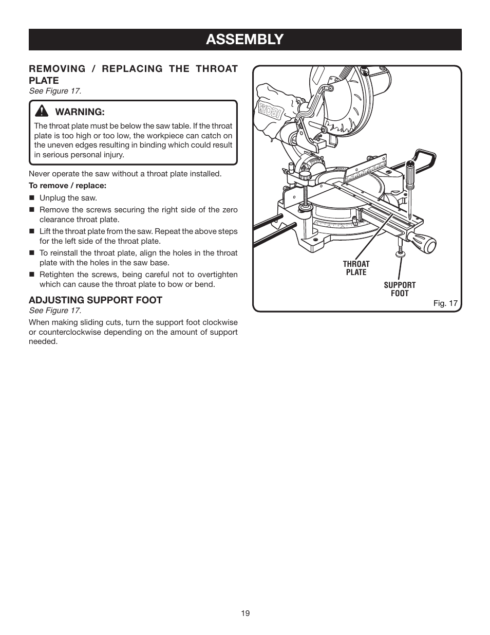 Assembly | Ryobi TSS100L User Manual | Page 19 / 36