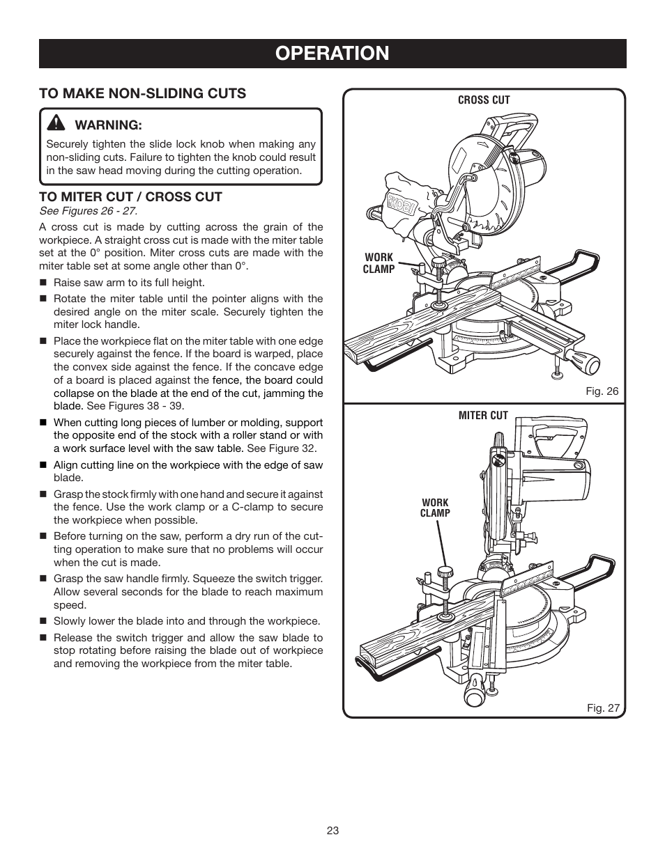 Operation | Ryobi TSS100L User Manual | Page 23 / 36