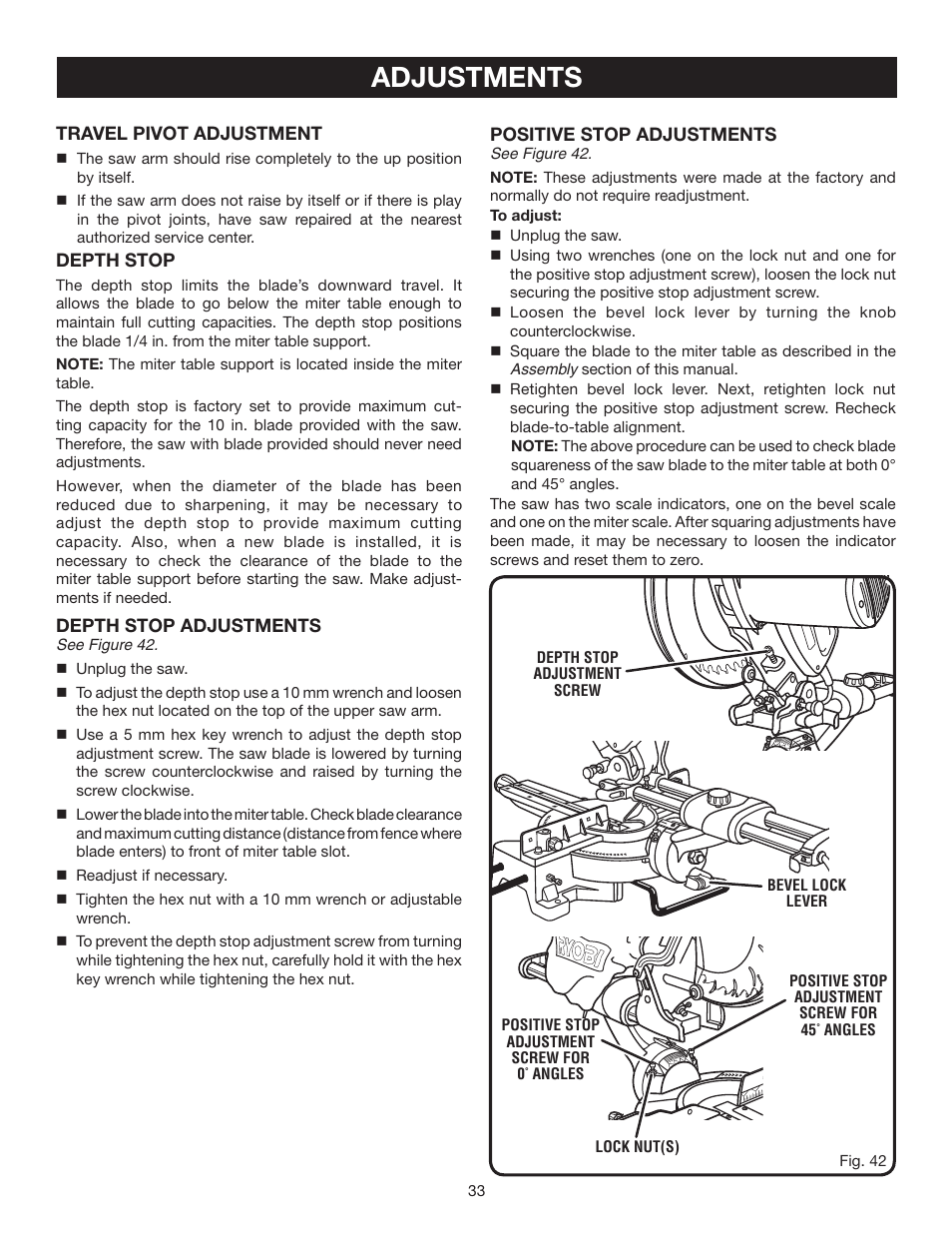 Adjustments | Ryobi TSS100L User Manual | Page 33 / 36