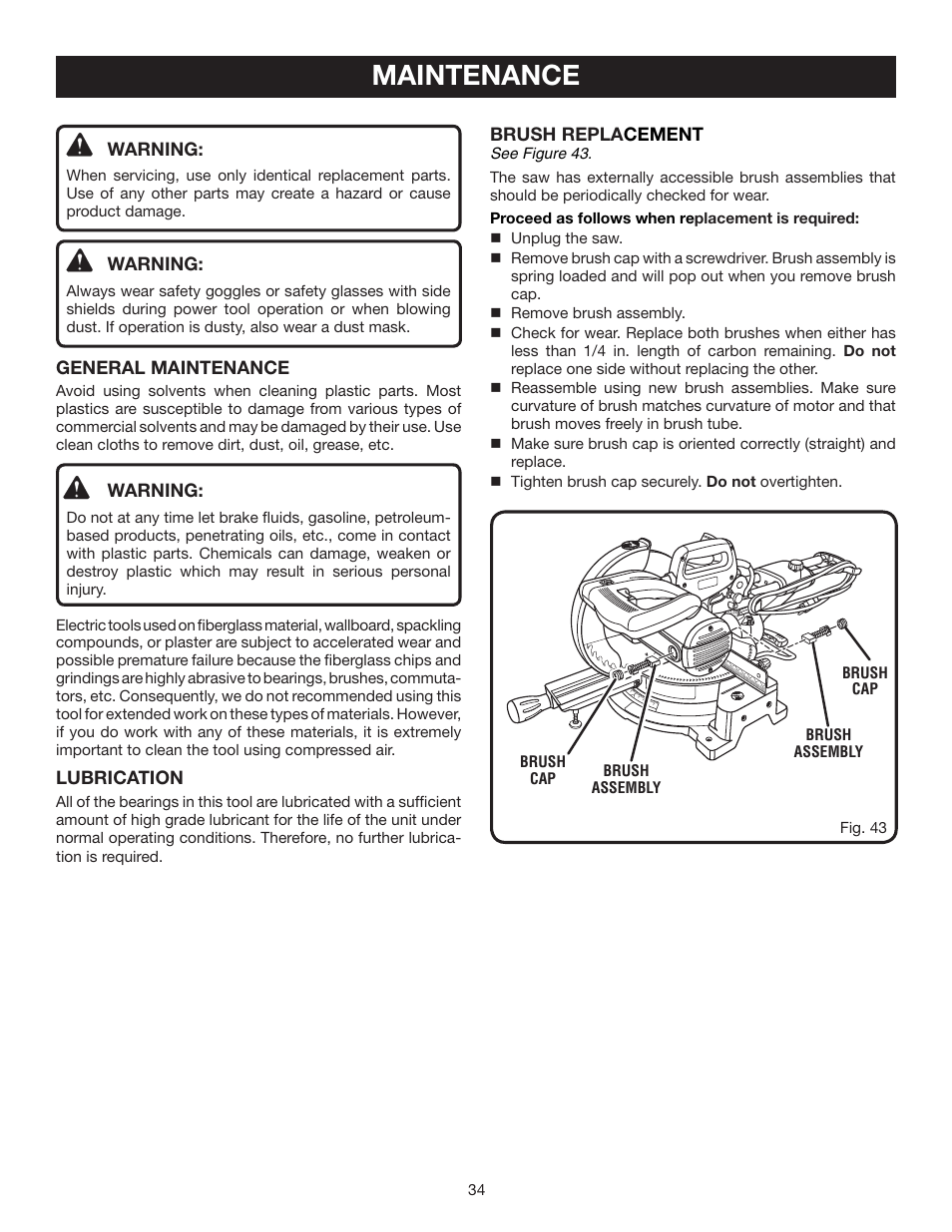 Maintenance | Ryobi TSS100L User Manual | Page 34 / 36
