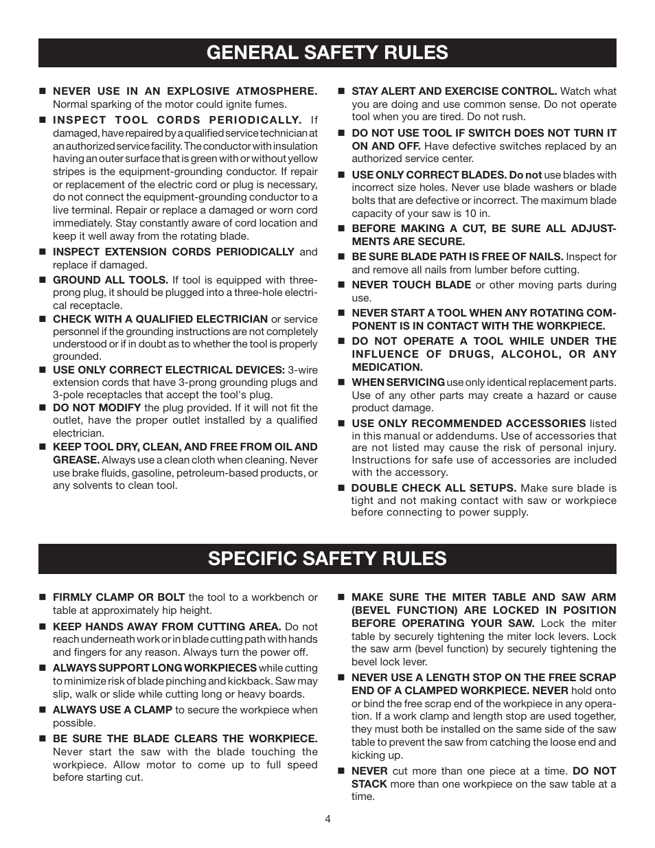 General safety rules, Specific safety rules | Ryobi TSS100L User Manual | Page 4 / 36