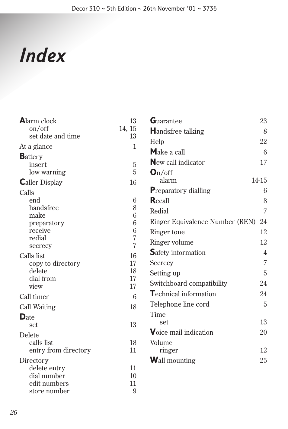 Index | BT 310 User Manual | Page 27 / 28