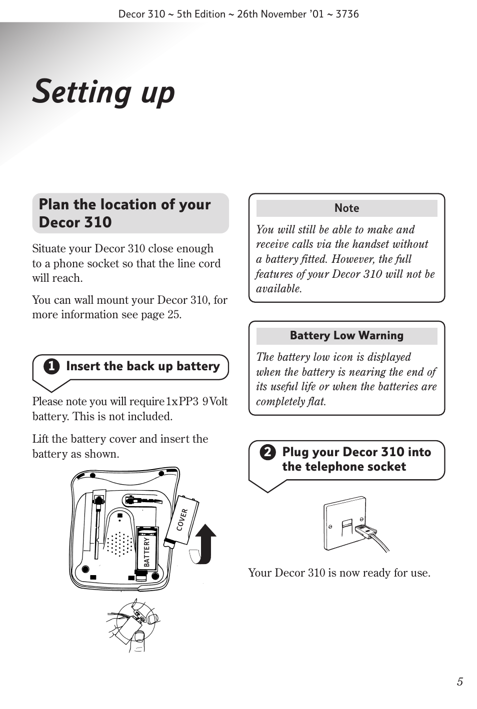 Setting up, Plan the location of your decor 310 | BT 310 User Manual | Page 6 / 28