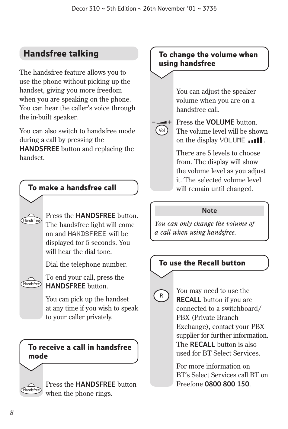 Handsfree talking | BT 310 User Manual | Page 9 / 28