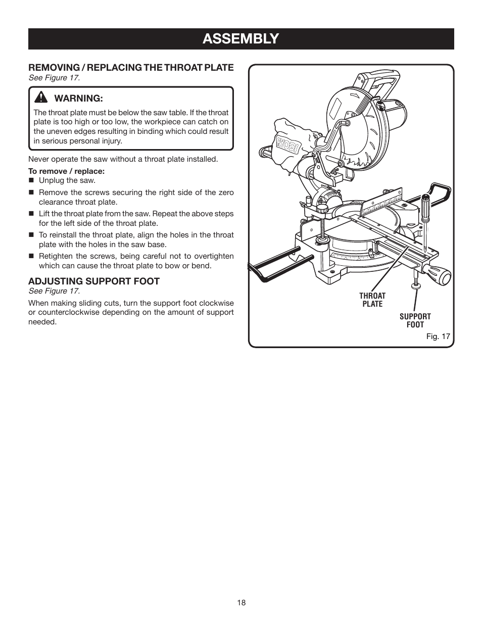 Assembly | Ryobi TSS101L User Manual | Page 18 / 34