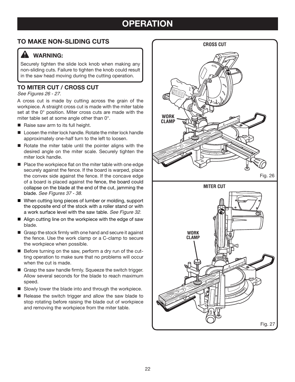 Operation | Ryobi TSS101L User Manual | Page 22 / 34