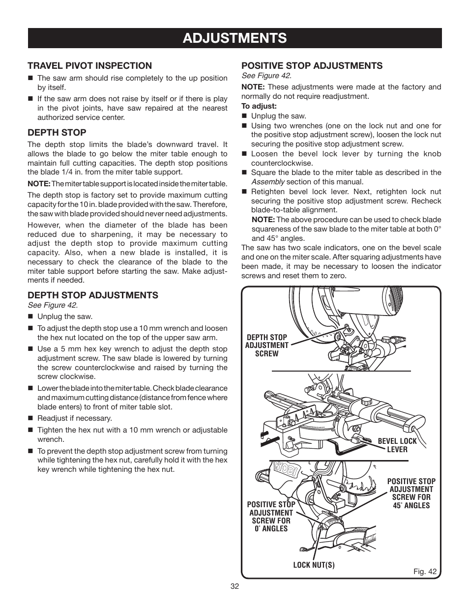 Adjustments | Ryobi TSS101L User Manual | Page 32 / 34