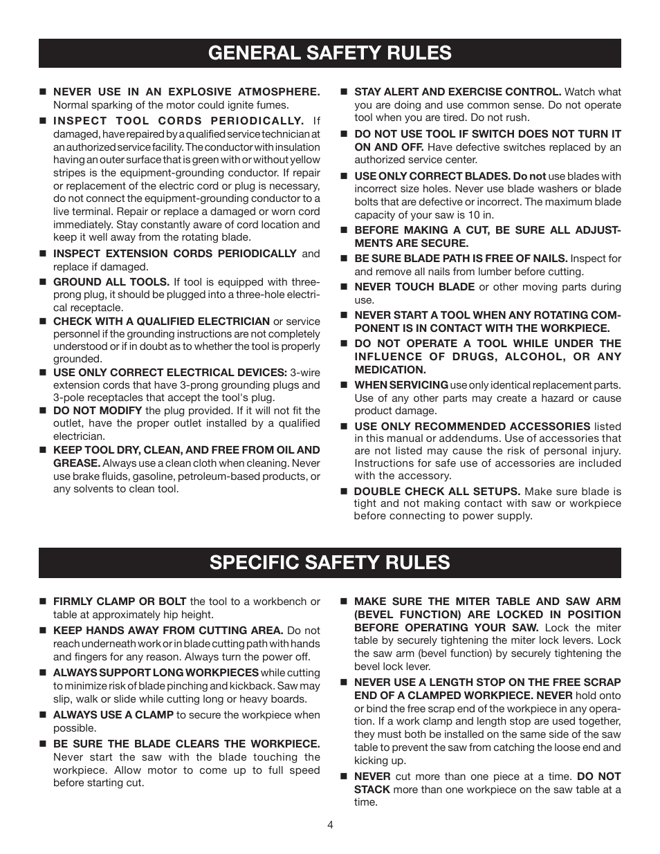 General safety rules, Specific safety rules | Ryobi TSS101L User Manual | Page 4 / 34