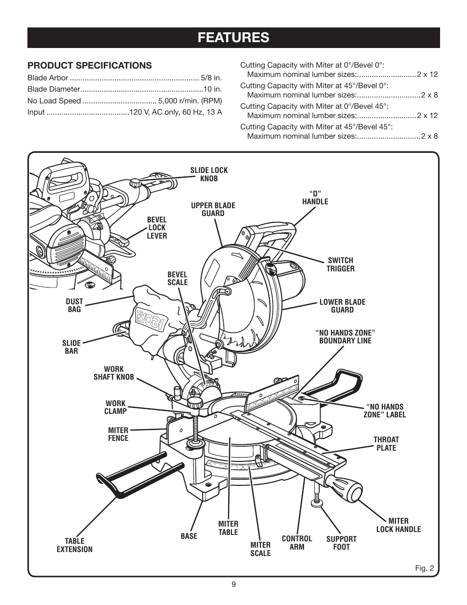 Features | Ryobi TSS101L User Manual | Page 9 / 34