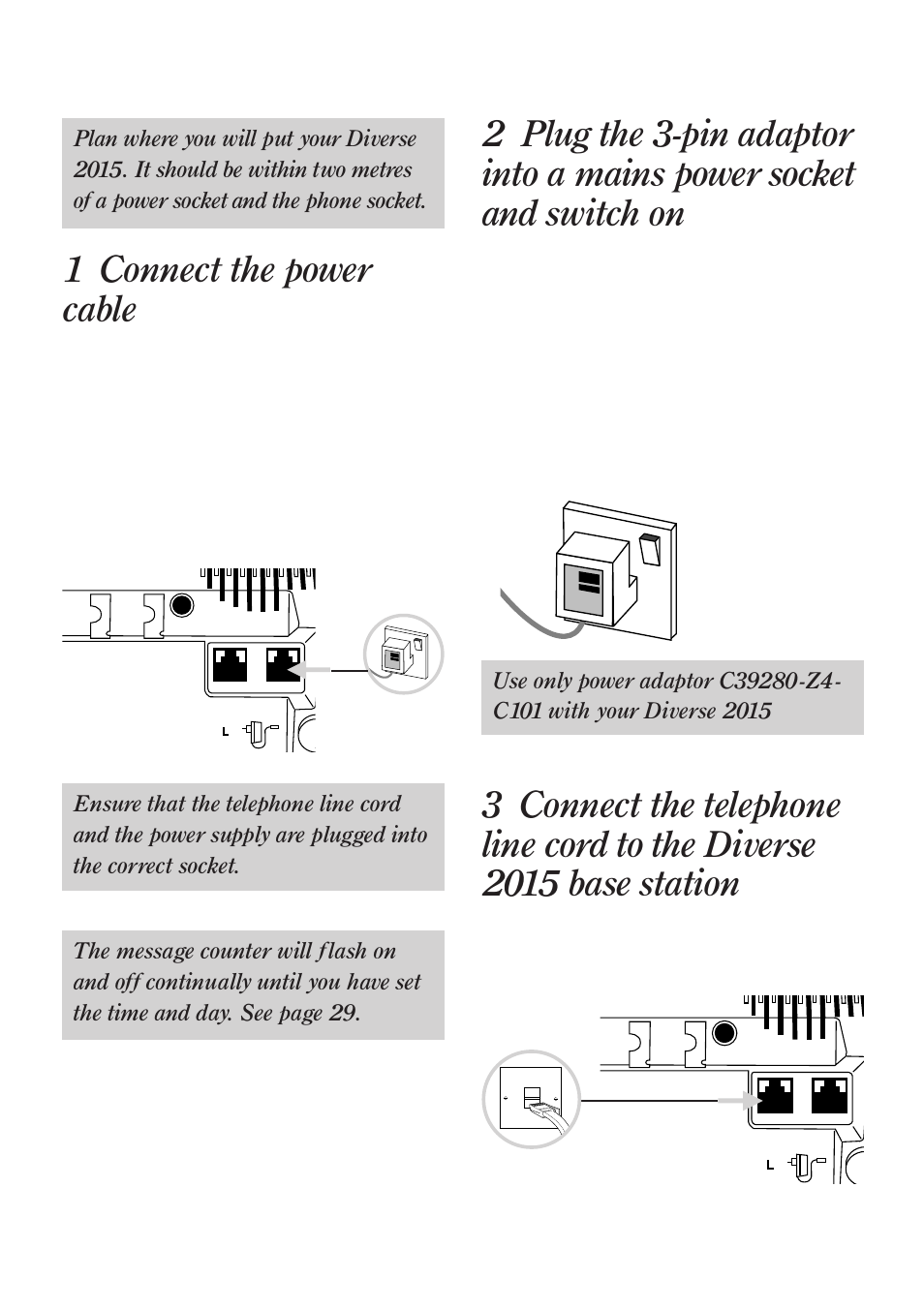 1 connect the power cable | BT Quartet Diverse 2015 User Manual | Page 10 / 70