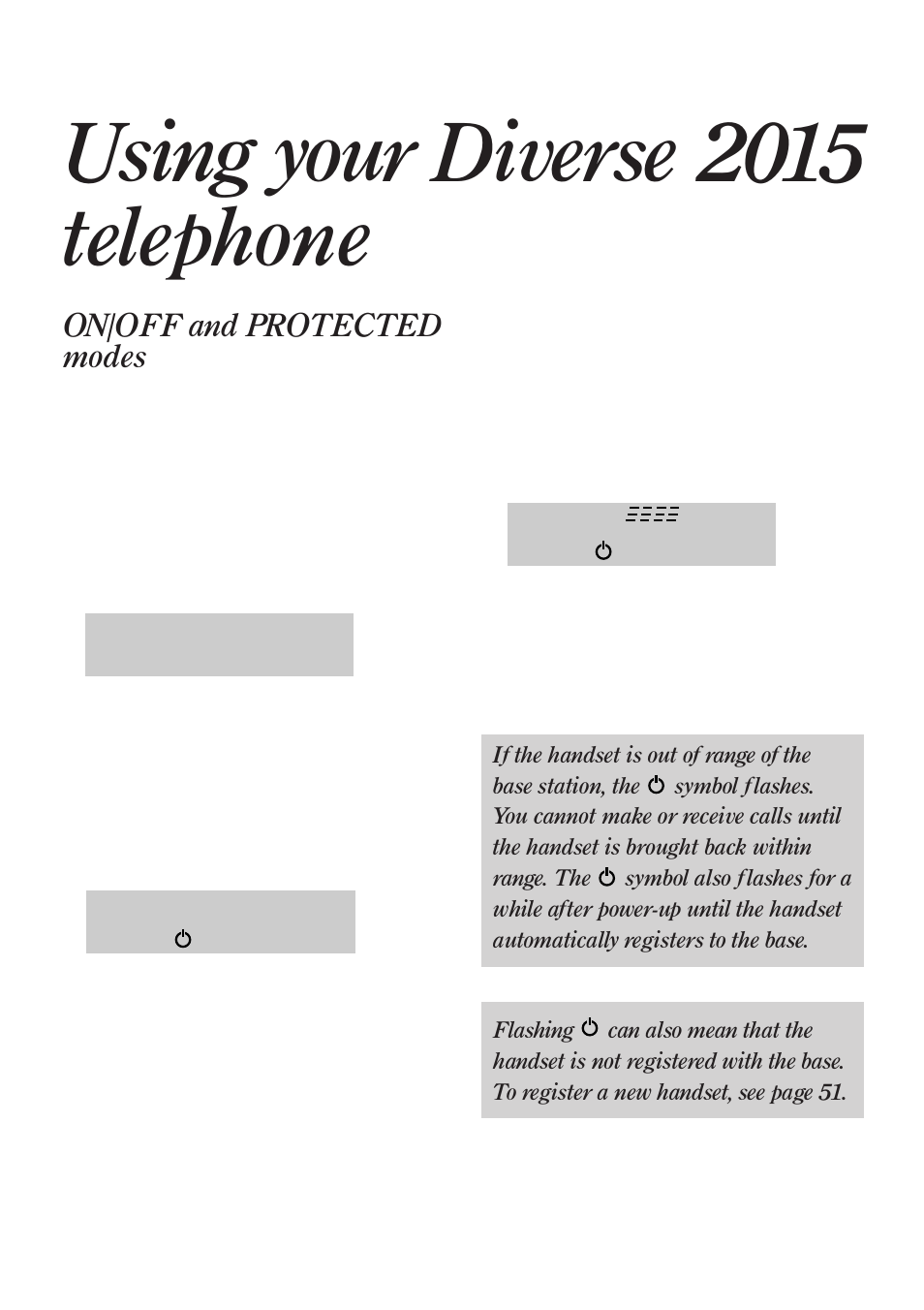 Using your diverse 2015 telephone, On/off and protected modes | BT Quartet Diverse 2015 User Manual | Page 14 / 70
