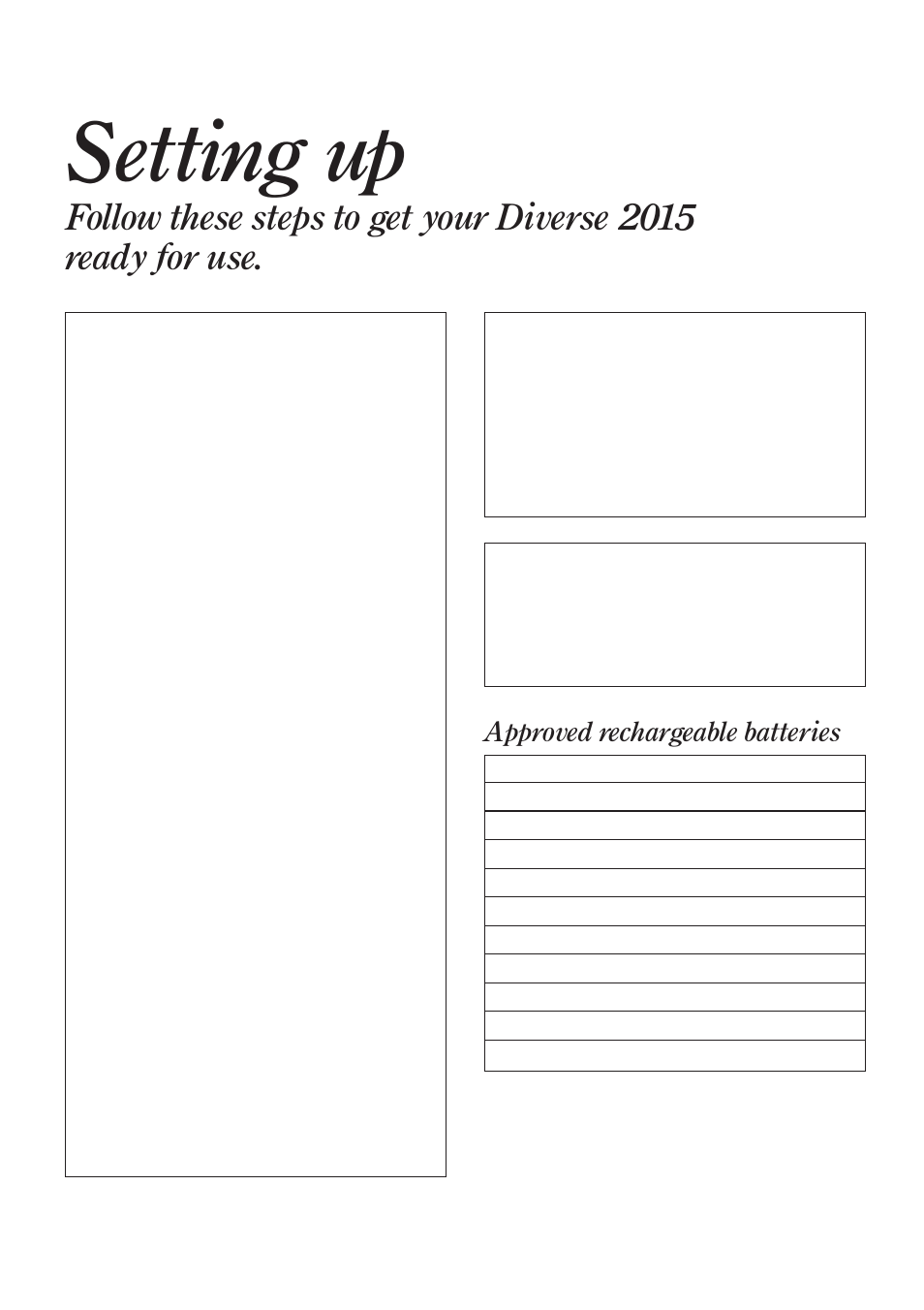 Setting up, Approved rechargeable batteries | BT Quartet Diverse 2015 User Manual | Page 9 / 70