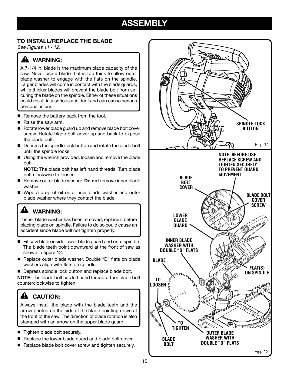 Assembly, Warning, Caution | Ryobi P551 User Manual | Page 15 / 32