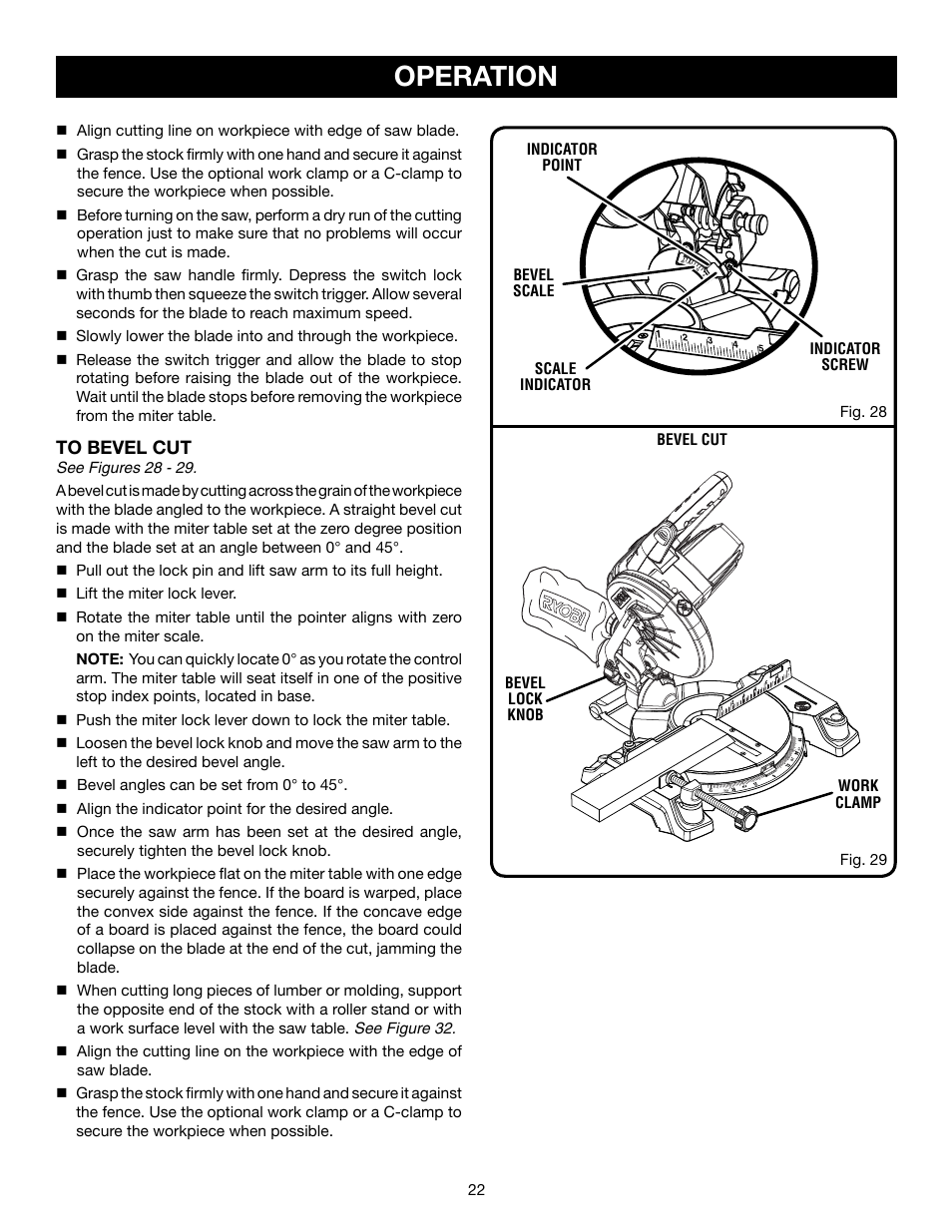 Operation | Ryobi P551 User Manual | Page 22 / 32