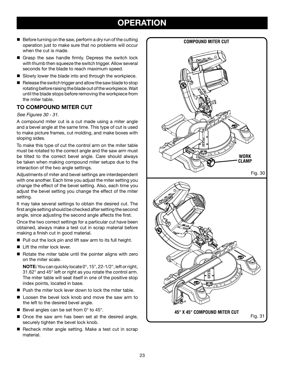 Operation | Ryobi P551 User Manual | Page 23 / 32