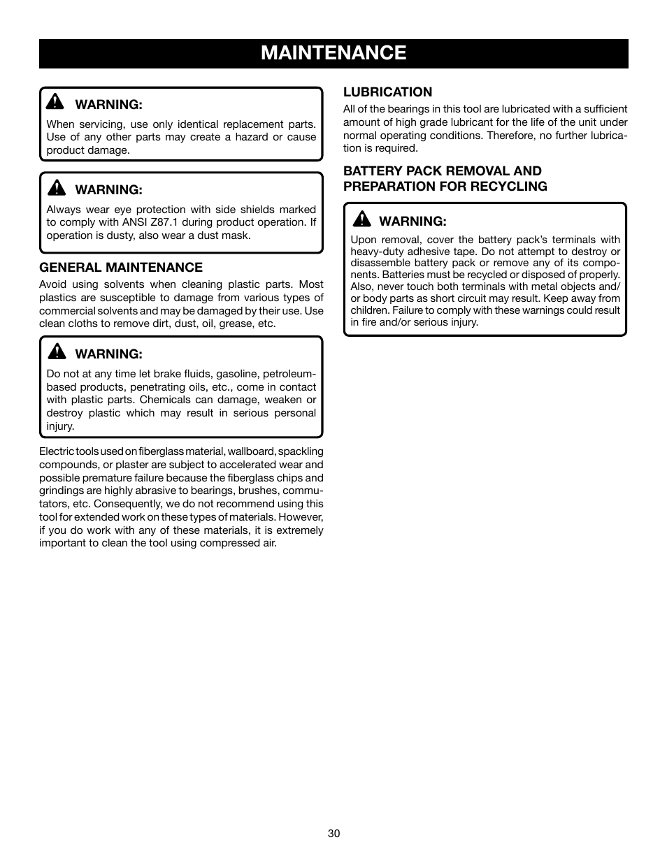 Maintenance | Ryobi P551 User Manual | Page 30 / 32