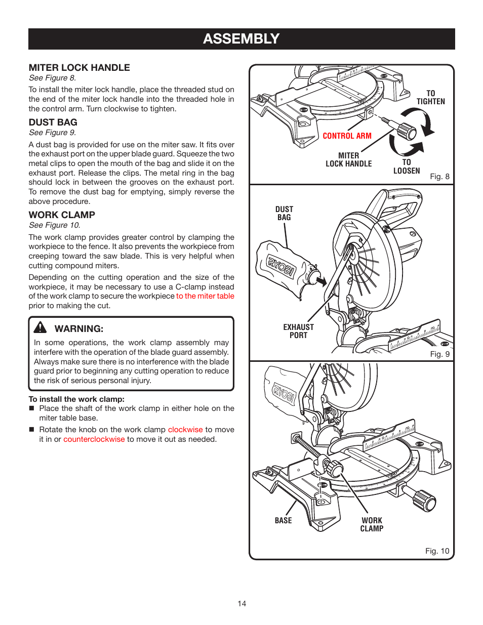 Assembly | Ryobi TS1344L User Manual | Page 14 / 30
