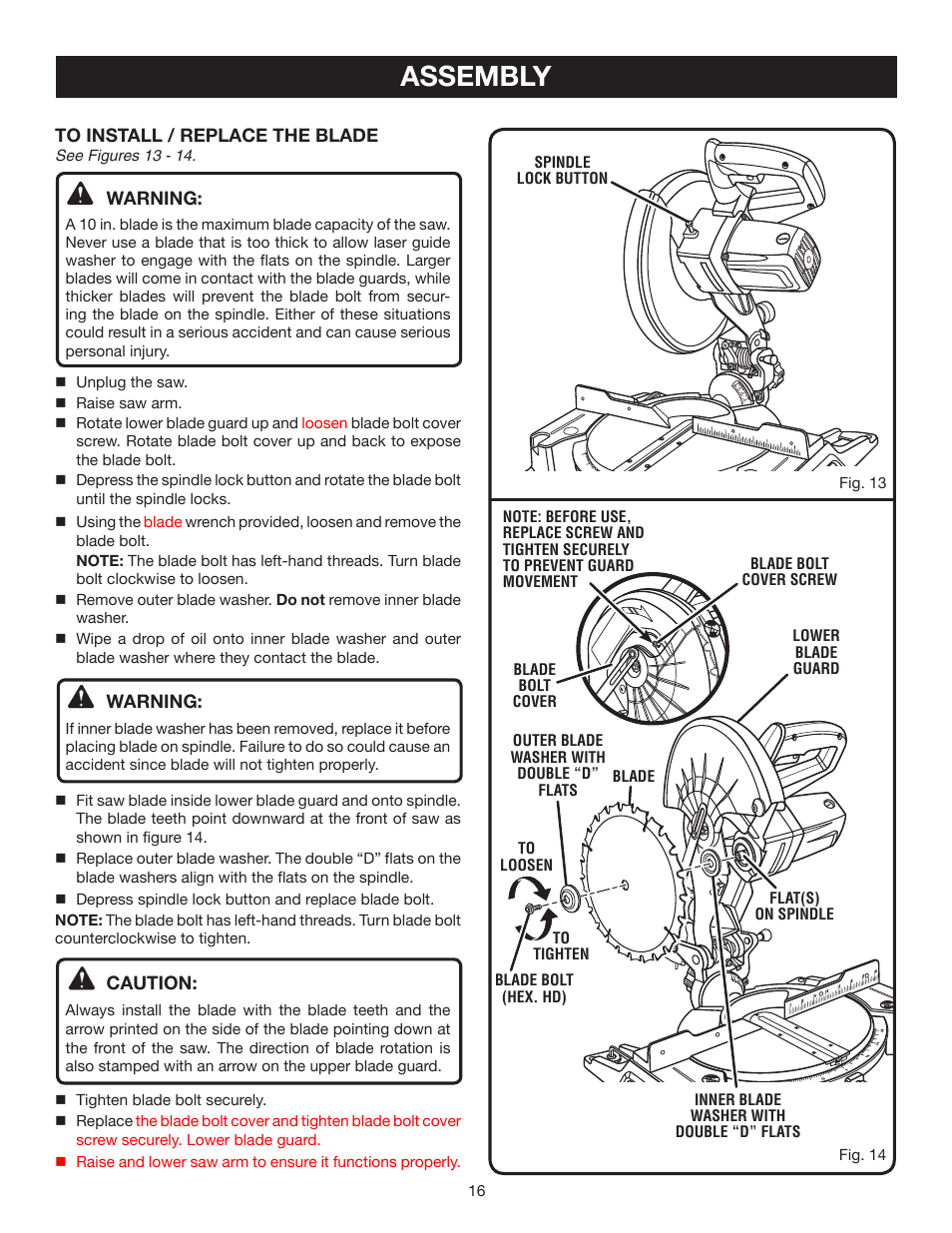 Assembly | Ryobi TS1344L User Manual | Page 16 / 30
