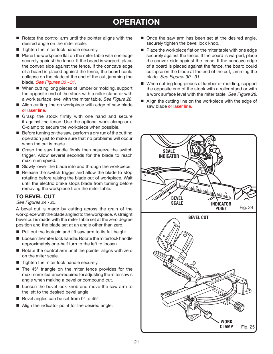 Operation | Ryobi TS1344L User Manual | Page 21 / 30