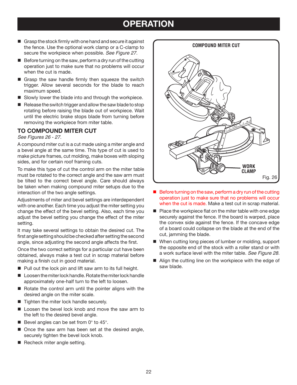 Operation | Ryobi TS1344L User Manual | Page 22 / 30