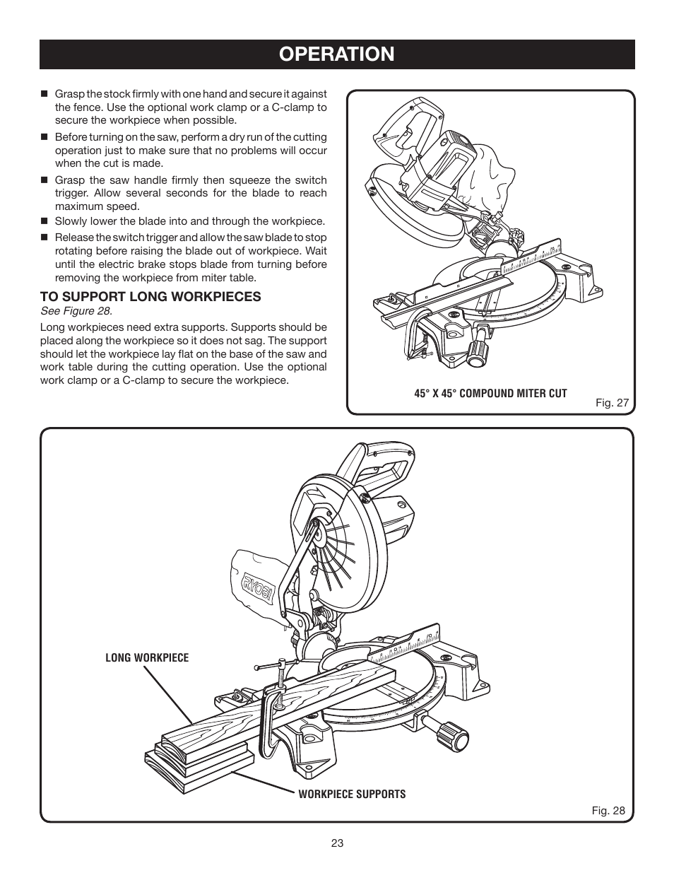Operation | Ryobi TS1344L User Manual | Page 23 / 30
