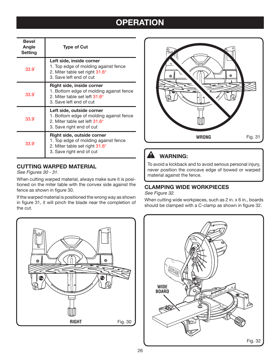 Operation | Ryobi TS1344L User Manual | Page 26 / 30