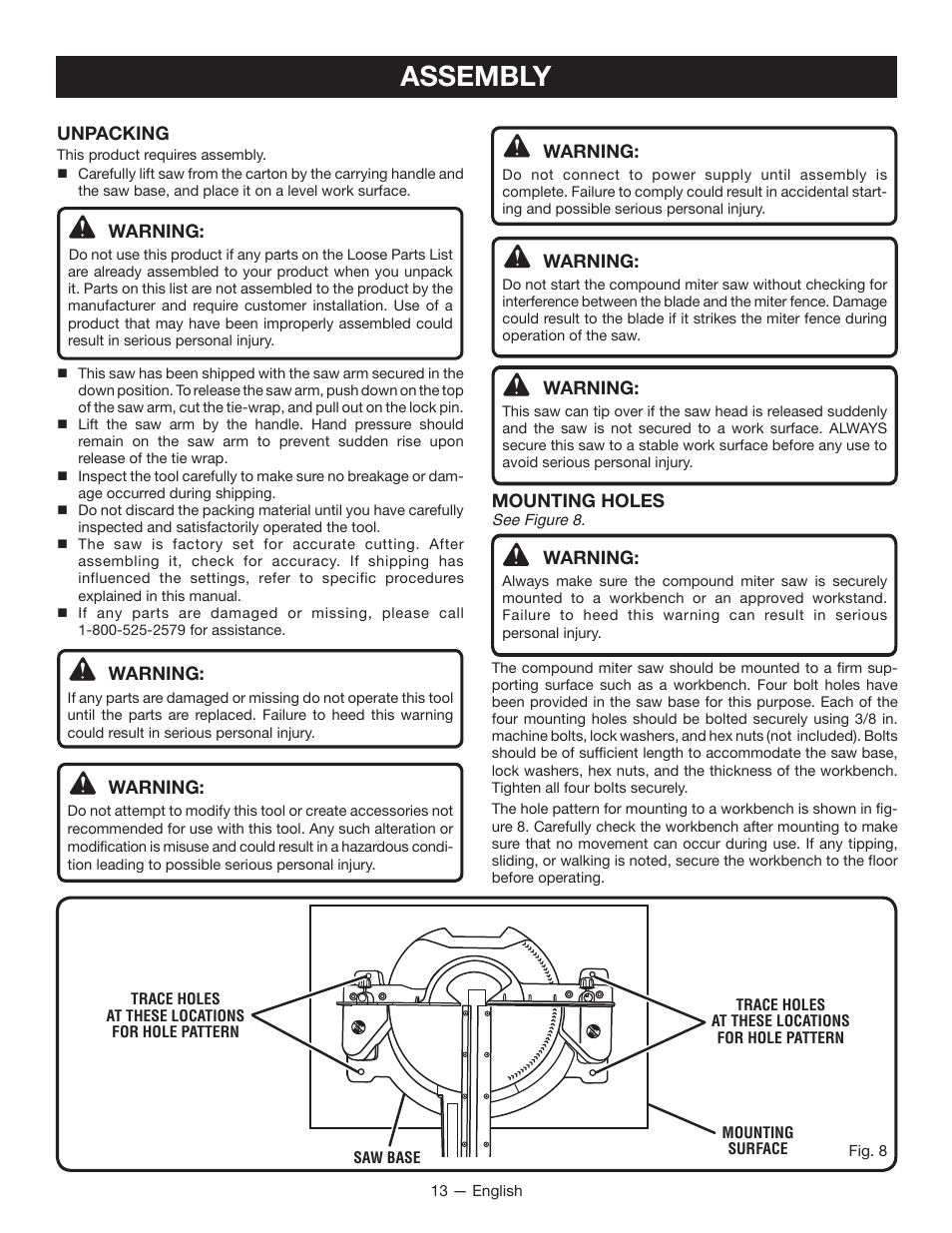 Assembly | Ryobi TSS100L1 User Manual | Page 13 / 100