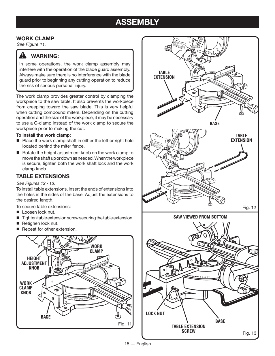 Assembly | Ryobi TSS100L1 User Manual | Page 15 / 100