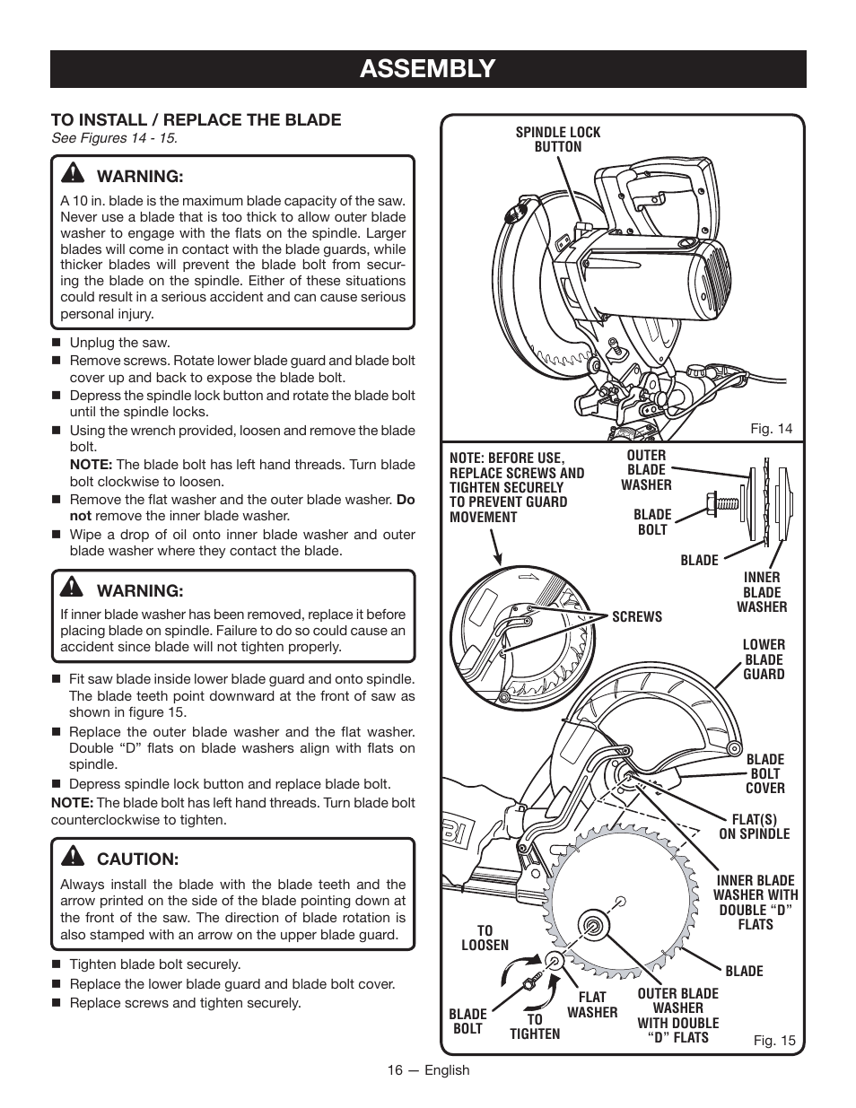 Assembly | Ryobi TSS100L1 User Manual | Page 16 / 100