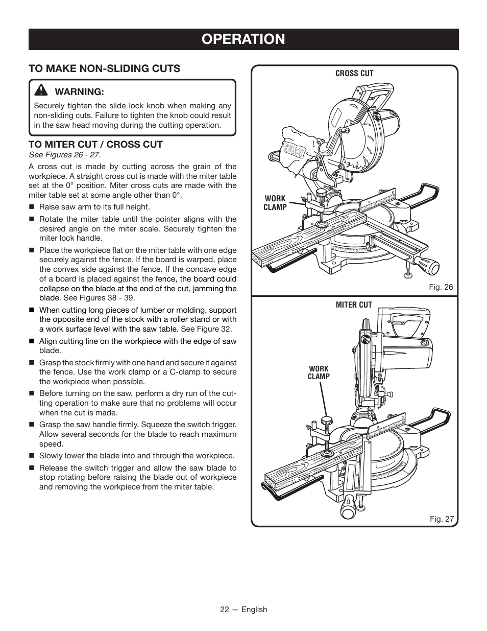 Operation | Ryobi TSS100L1 User Manual | Page 22 / 100