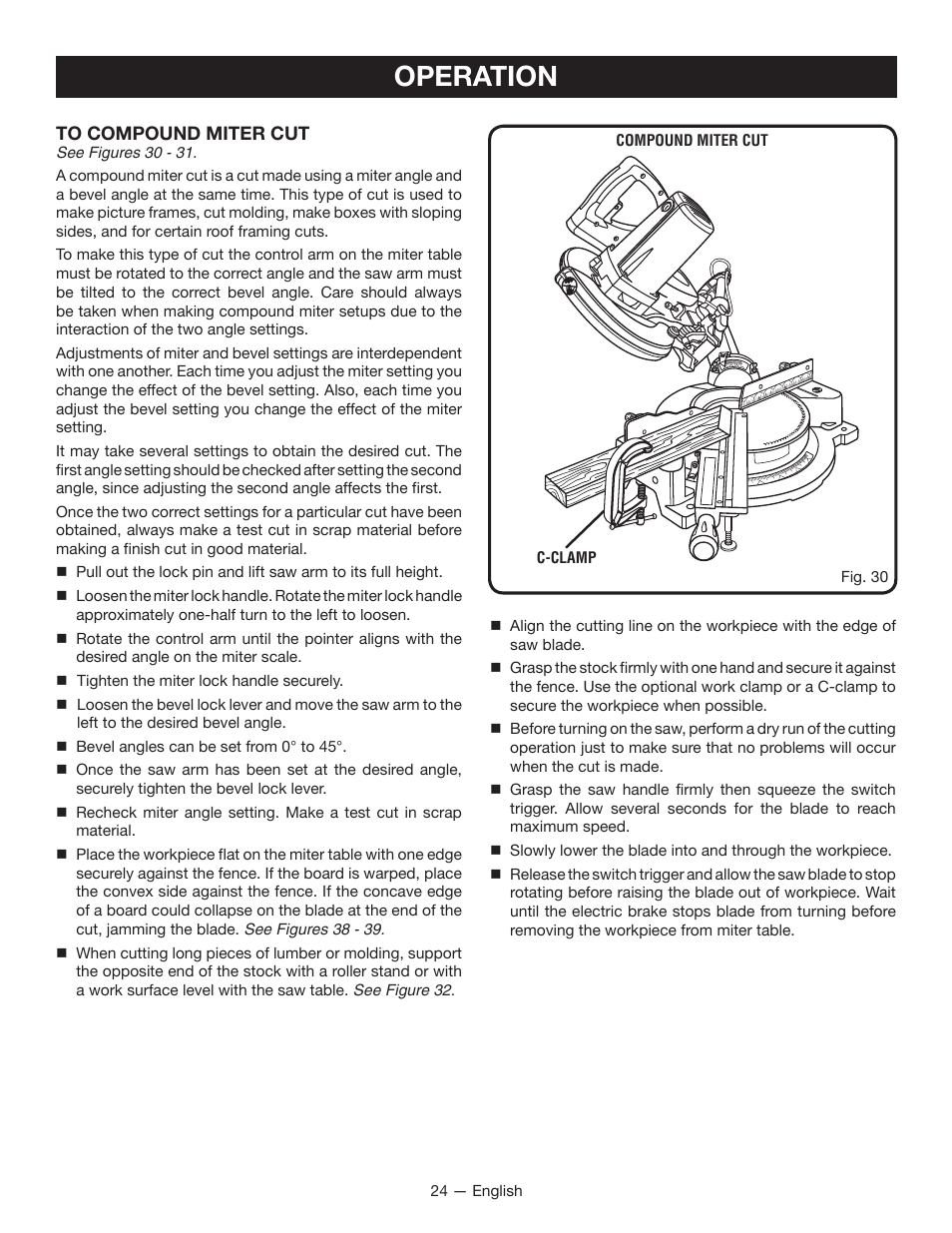 Operation | Ryobi TSS100L1 User Manual | Page 24 / 100