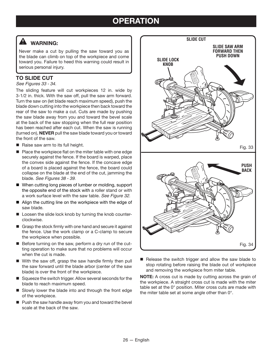 Operation | Ryobi TSS100L1 User Manual | Page 26 / 100