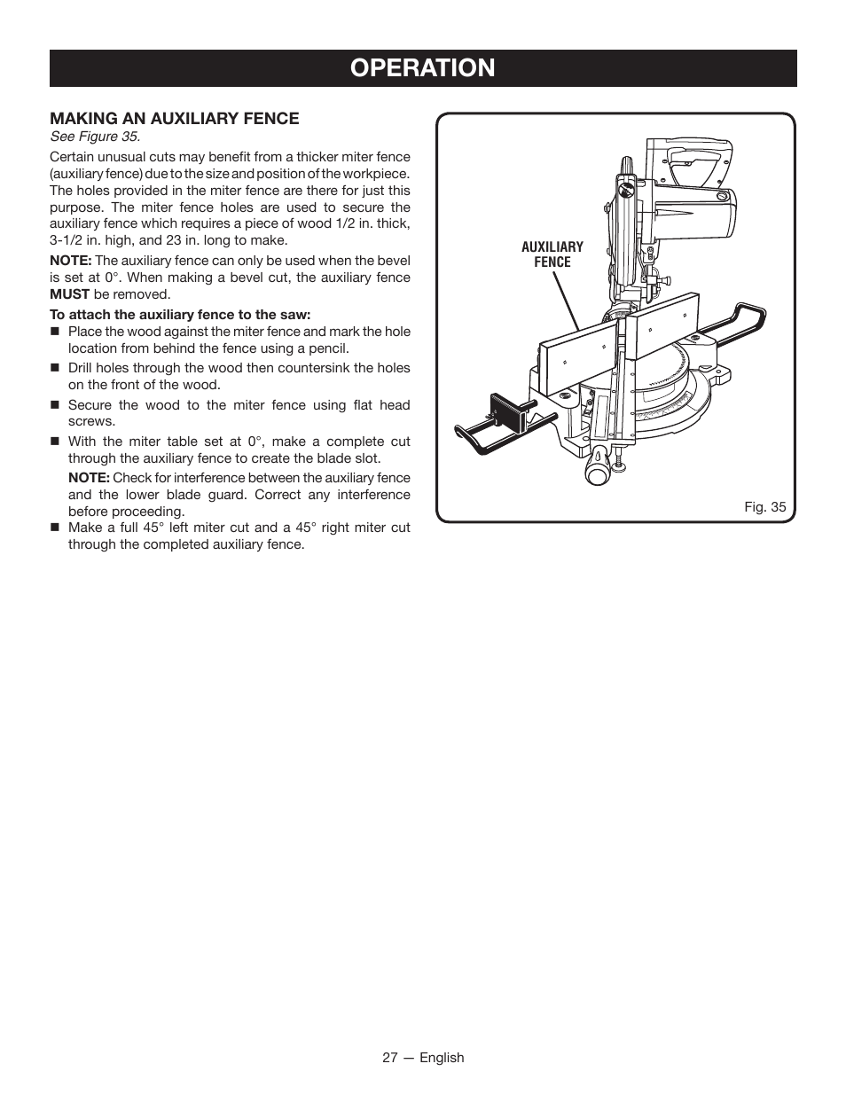 Operation | Ryobi TSS100L1 User Manual | Page 27 / 100