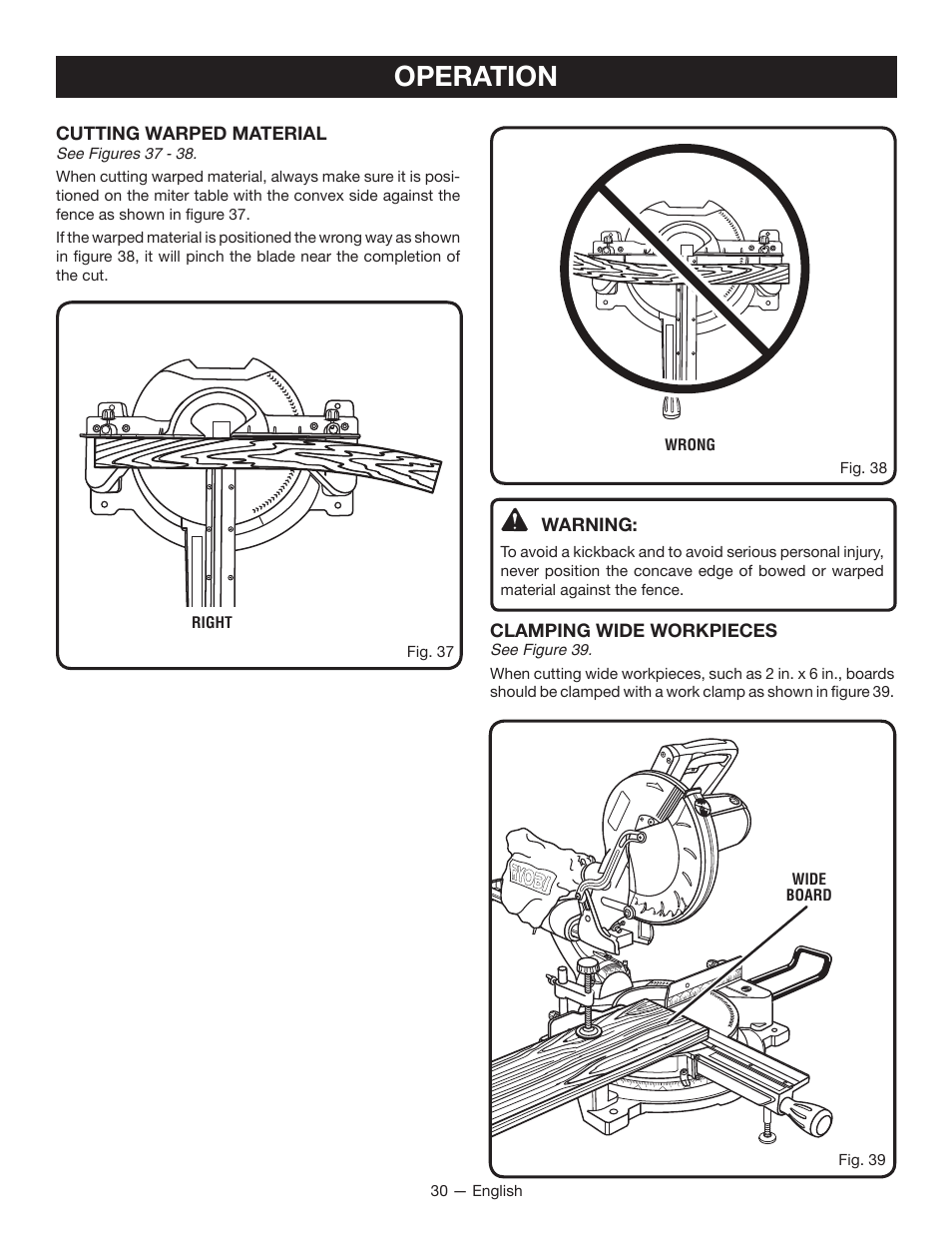 Operation | Ryobi TSS100L1 User Manual | Page 30 / 100