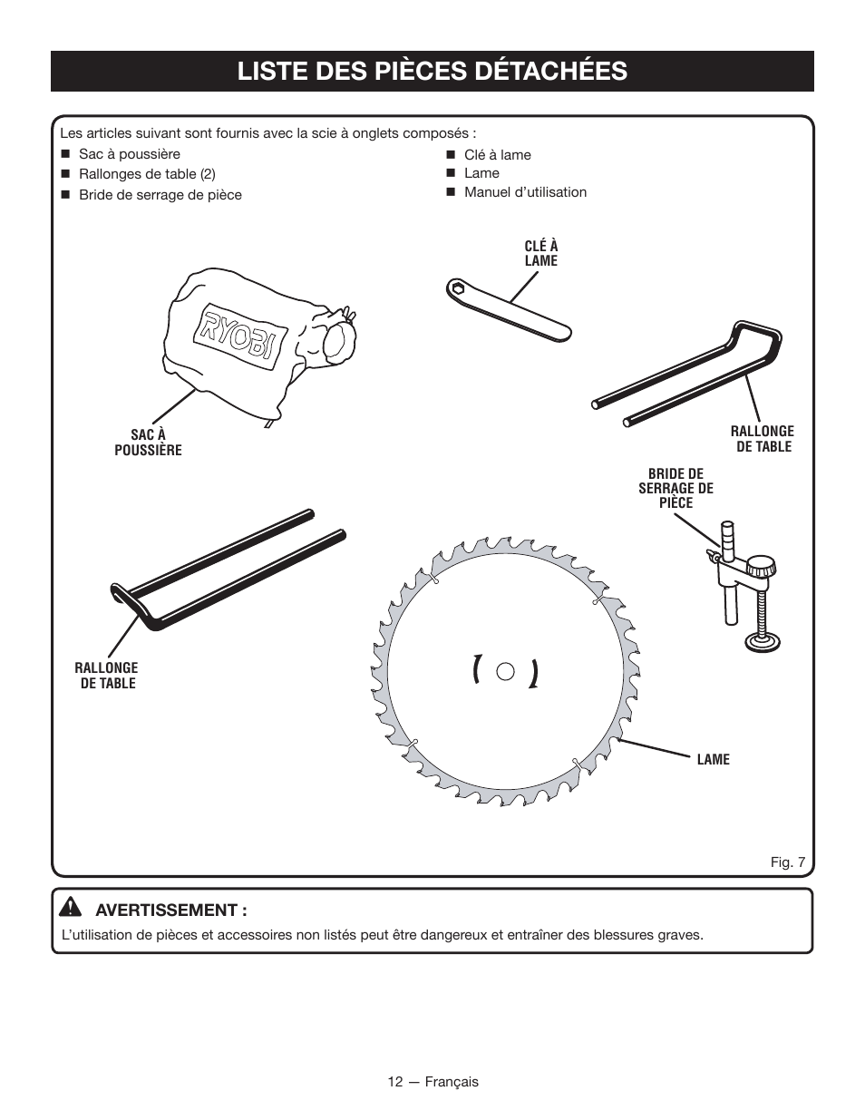 Liste des pièces détachées | Ryobi TSS100L1 User Manual | Page 44 / 100