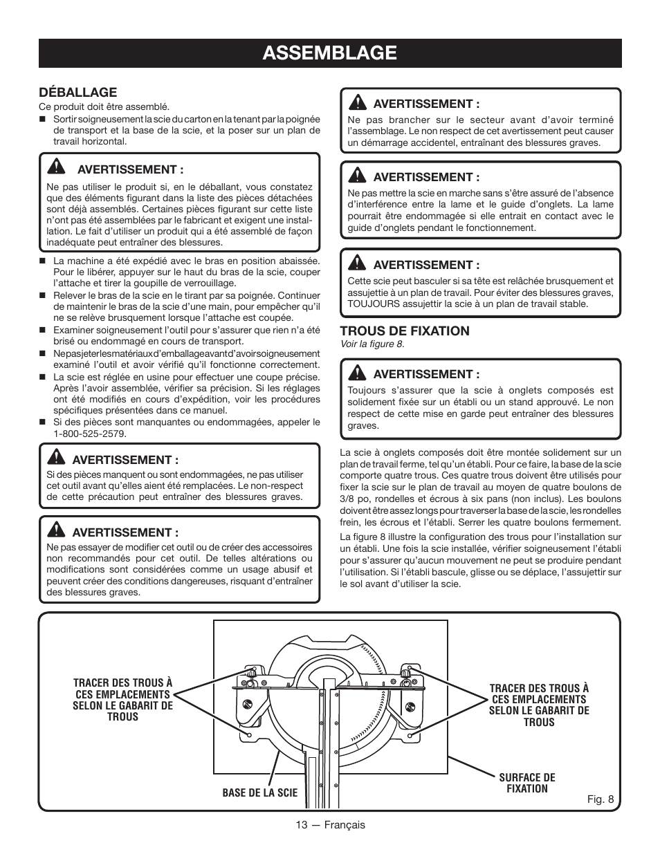 Assemblage | Ryobi TSS100L1 User Manual | Page 45 / 100