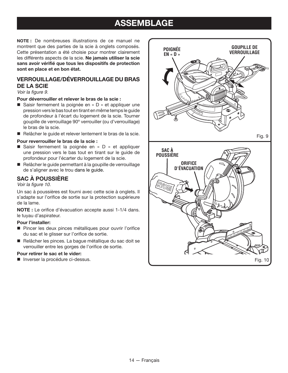 Assemblage | Ryobi TSS100L1 User Manual | Page 46 / 100