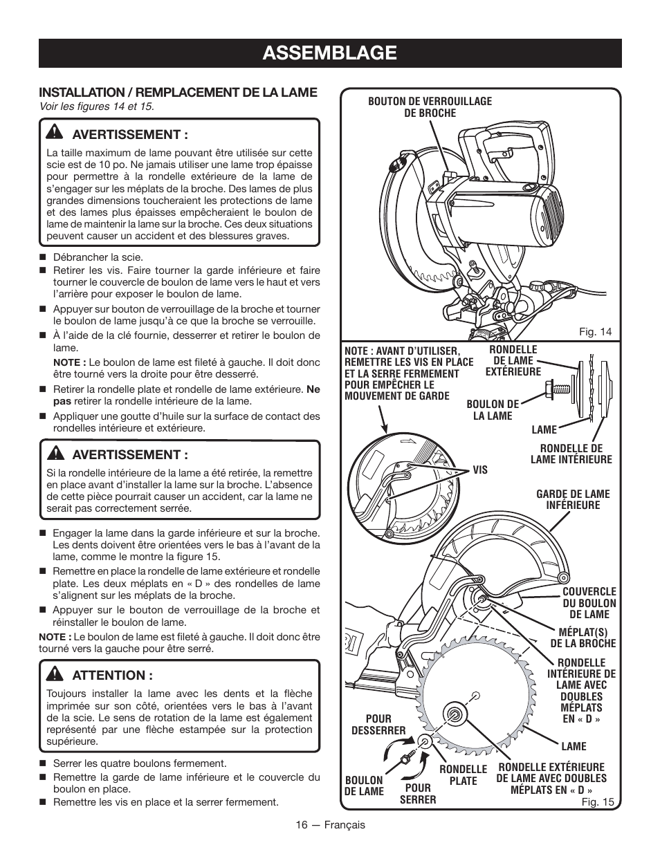 Assemblage | Ryobi TSS100L1 User Manual | Page 48 / 100